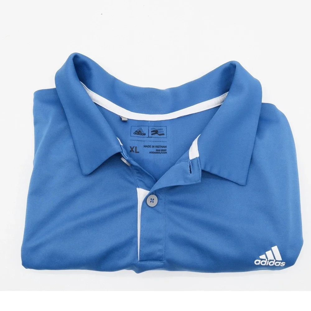 Adidas Golf Mens XL Blue Short‎ Sleeve Performance Polo Shirt 3-Stripe Back